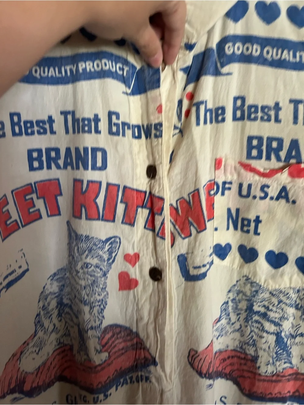Vintage Sweet Kitten Cat Print Potatoes Short-Sleeve jumpsuit - Cream/Red/Blue